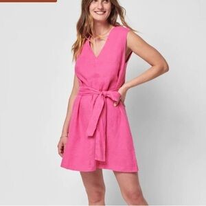 Faherty Kate Rose Pink 100% Linen Belted Dress Sz S